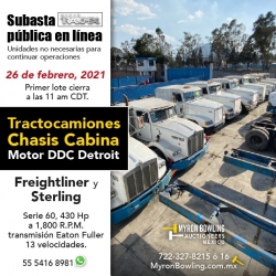GRAN SUBASTA ONLINE DE CAMIONES CHASIS CABINA FREIGHTLINER Y STERLING